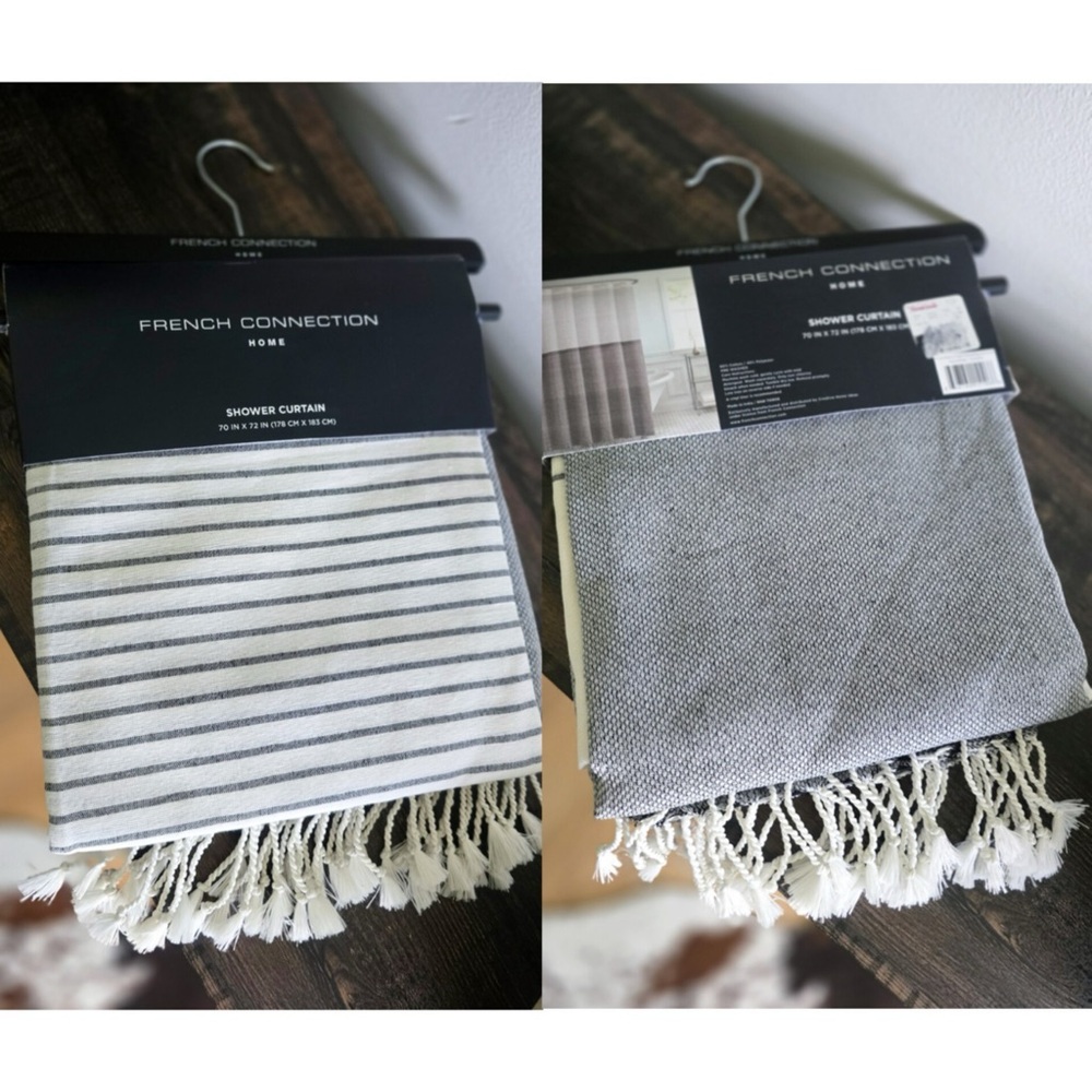 . Homegoods 70"x72" Charcoal/White Woven Tassel Shower Curtain